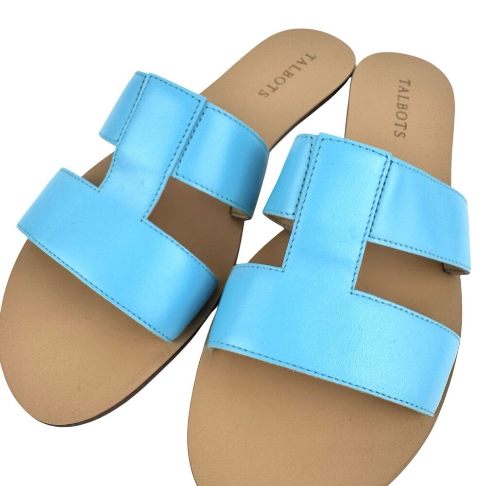 Talbots Sky Blue Leather Slide Sandals